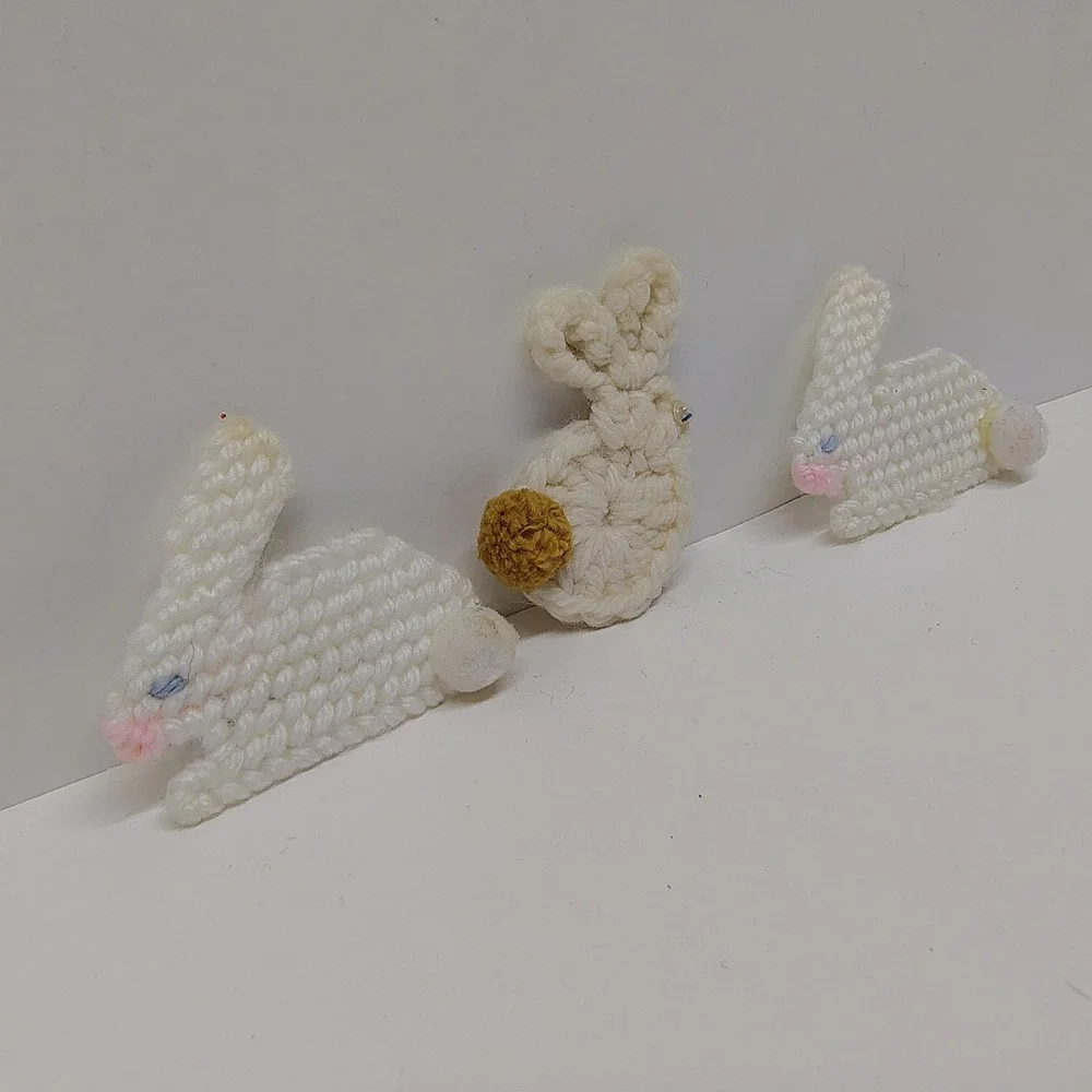 Handmade Bunny‎ Rabbit Pin Brooch Set Easter Spring Holiday Craft Kitschy Retro